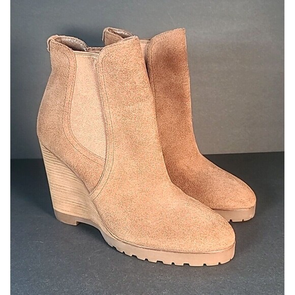 Michael Kors Thea Women Caramel Brown Suede Leather Wedge Chelsea Ankle Boot 8.5 - Picture 12 of 12